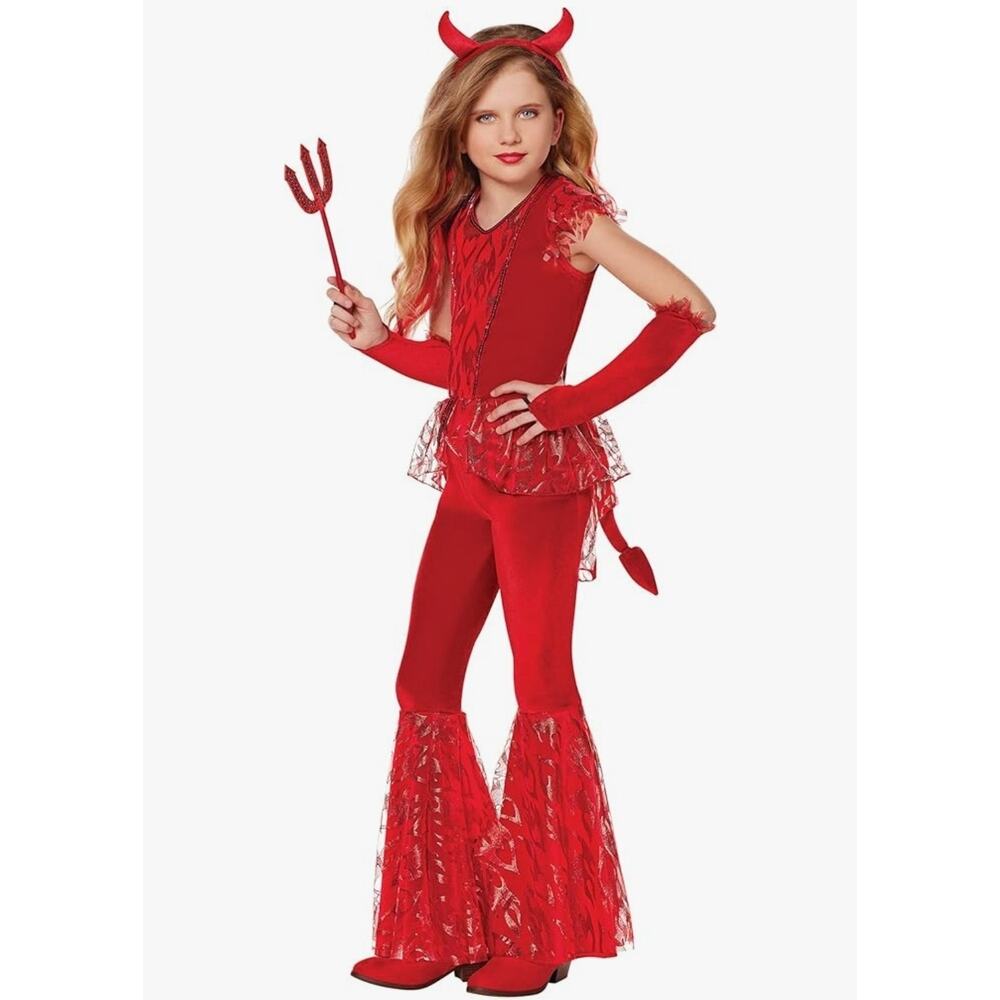 Spirit Halloween Kids Diva Devil Red Flared Jumpsuit Costume Size L